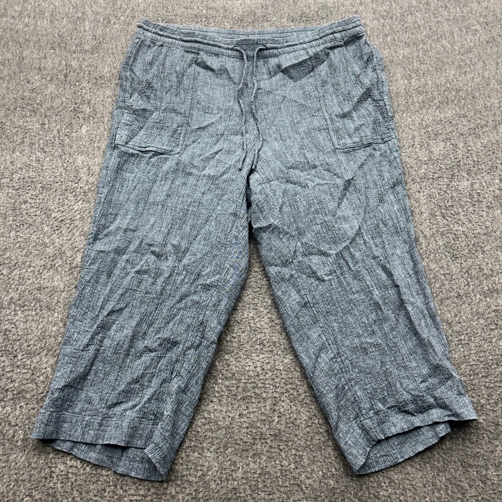 Pure Jill Linen Cotton Cropped Pants Womens XL Petite Blue Coastal Grandma